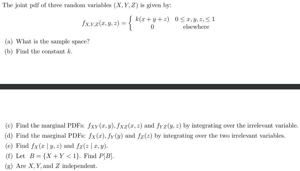Solved The Joint Pdf Of Three Random Variables X Y Z Chegg Com