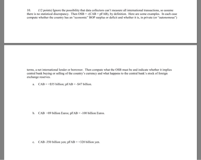 Bop Balance Of Payments Osb Official Settlement Chegg Com - 