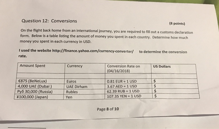 Solved Question 12 Conversions 8 Points On The Flight - 