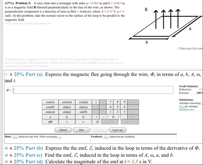 Solved 17 Problem 5 A Wire Bent Into A Rectangle Wit Chegg Com