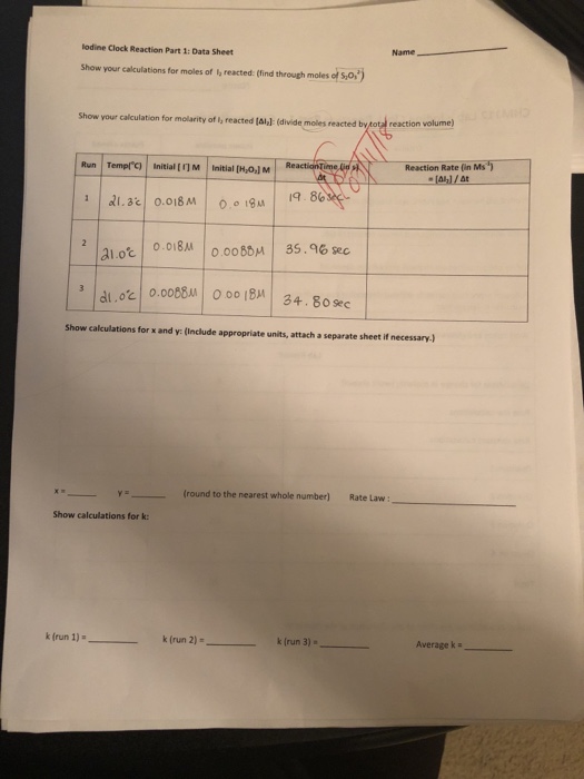 Solved Iodine Clock Experiment Part 1 I Dont Understand Chegg Com
