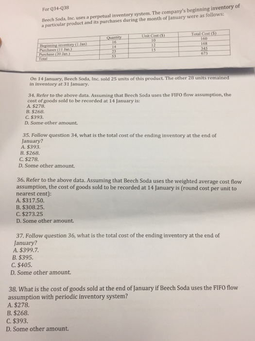 Of Beech Soda Inc Uses A Perpetual Inventory Chegg 