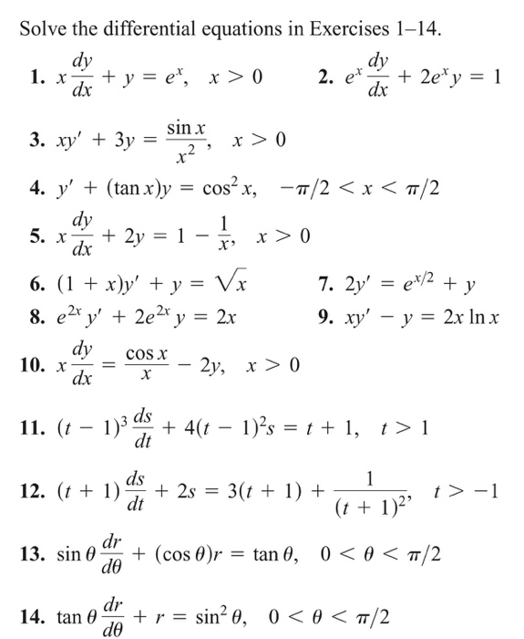 Solve The Differential Equations In Exercises 1 14 Chegg Com