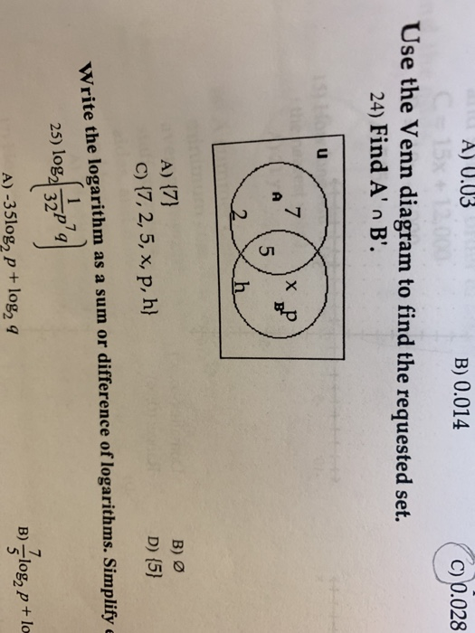 Solved A 0 03 B 0 014 C 0 028 Use The Venn Diagram To Chegg Com