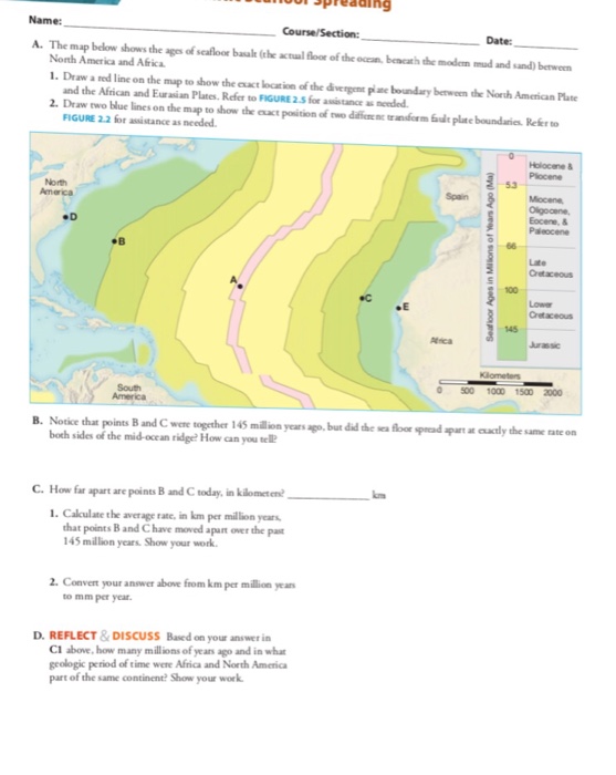 Solved The Map Below Shows The Ages Of Seafloor Basalt T