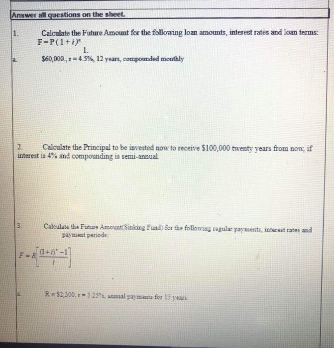 Solved Answer All Questions On The Sheet 1 Calculate Th