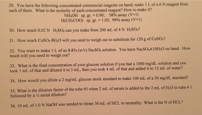 Each Of Them What Is The Molarity Of Each Concent Chegg Com