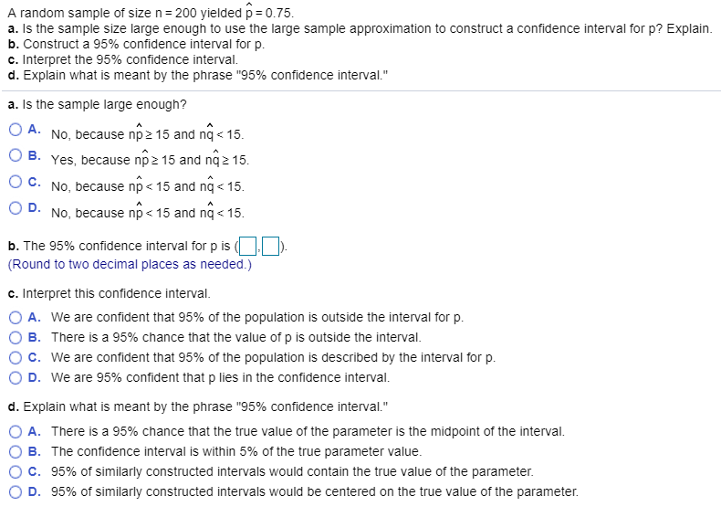 Solved A Random Sample Of Size N 0 Yielded P 0 75 A Is Chegg Com