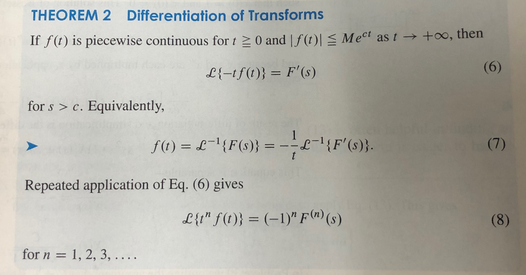 Solved Use The Differential Of Transforms Theorem Theore Chegg Com