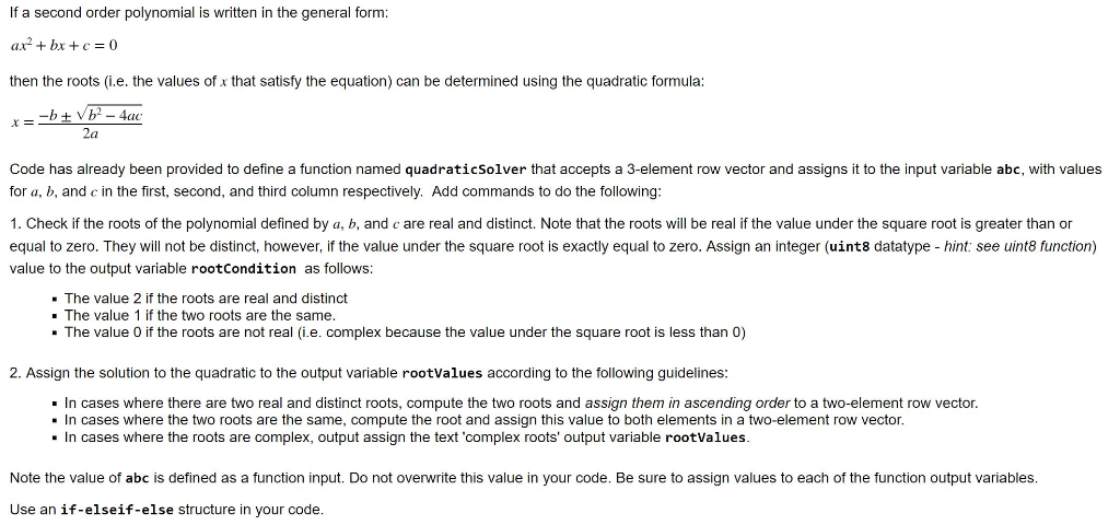 If a second order polynomial is written in the | Chegg.com