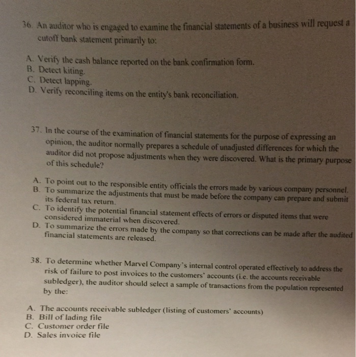 Solved: An Examine To Auditor Finan Is ... Who 36. Engaged The