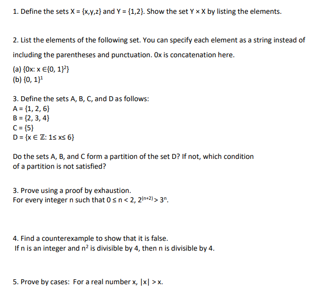 Solved 1 Define The Sets X X Y Z And Y 1 2 Show Chegg Com