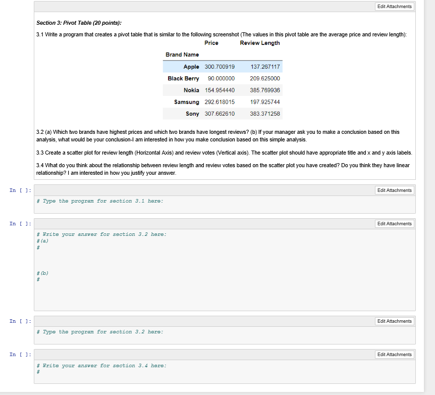 Edit Attachments Section 3: Pivot Table (20 points): 3.1 Write a program that creates a pivot table that is similar to the fo