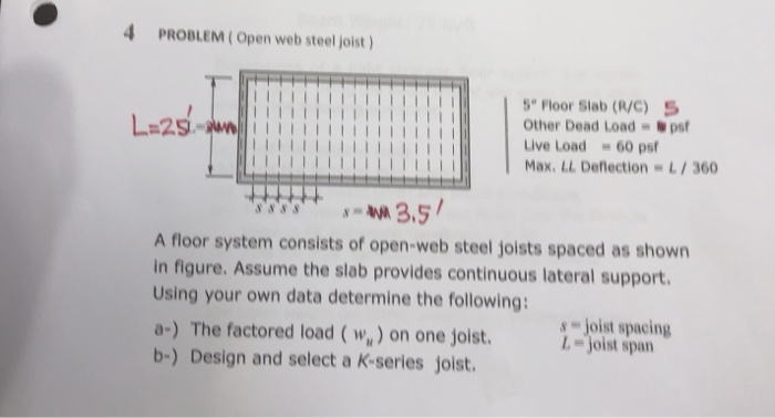 Solved 4 PROBLEM(Open web steel joist ) Floor Slab (R/C)