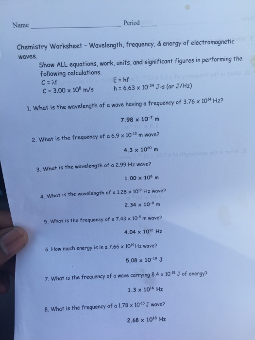 Solved Name Period Chemistry Worksheet - Wavelength, | Chegg.com