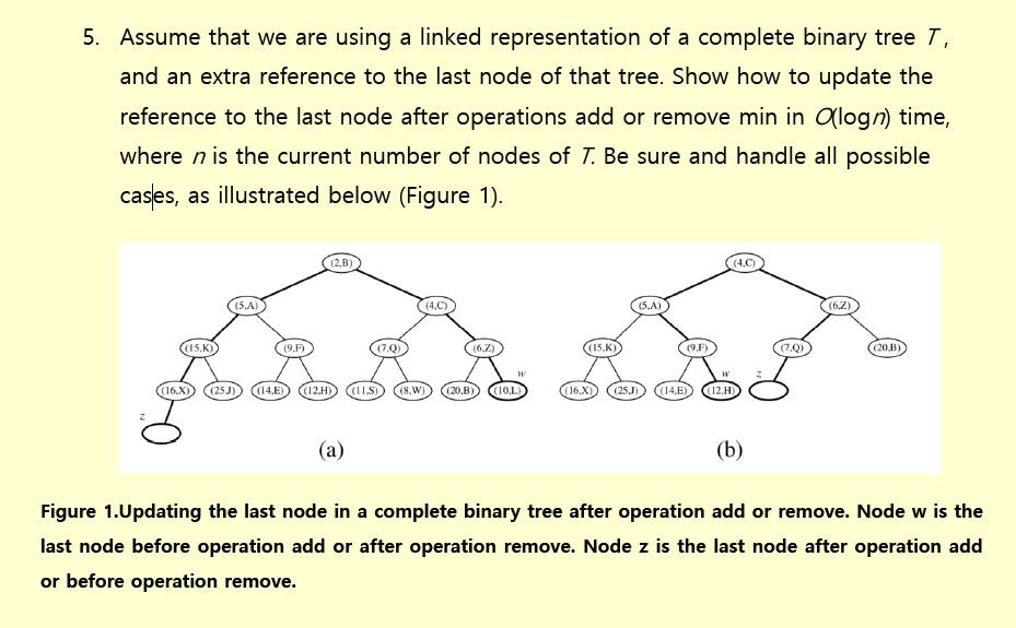 5. Assume that we are using a linked representation of a complete binary tree T, and an extra reference to the last node of t