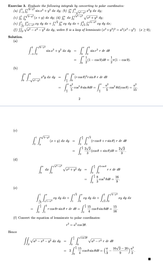 Solved A 3 9 X2 Sinx2 Y2 Dx Dy B A 0 X2y Dx Chegg Com