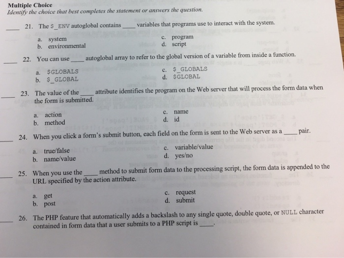 Multiple choice task