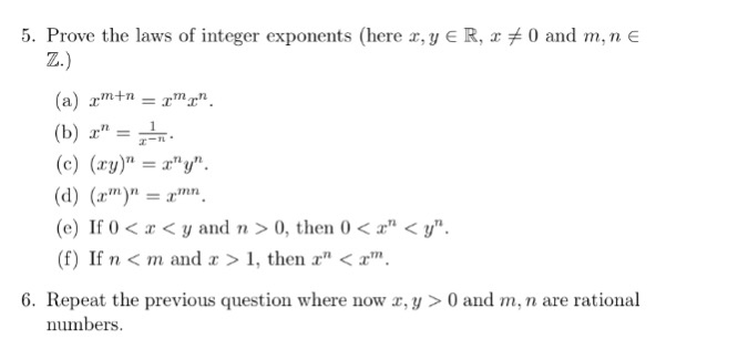 Solved Prove The Laws Of Integer Exponents Here X Y Ele Chegg Com