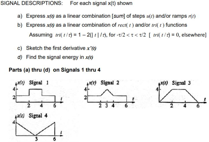 Solved Signal Descriptions For Each Signal X T Shown A Chegg Com