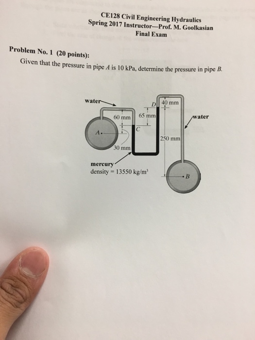 Solved: Given That The Pressure In Pipe A Is 10 KPa, Deter... | Chegg.com