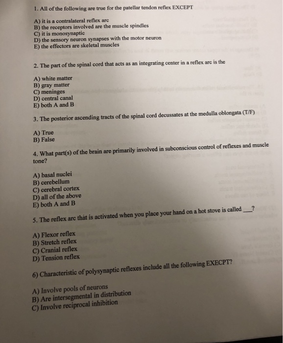 Solved 1. All Of The Following Are True For The Patellar | Chegg.com