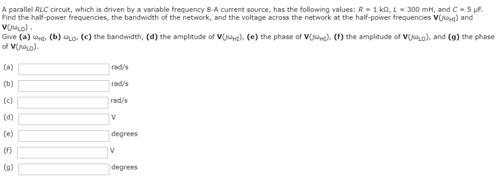 Solved Determine A R B C And C L Of A Parallel Res Chegg Com