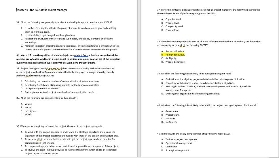 Solved chapter 3- The Role of the Project Manager 37. | Chegg.com