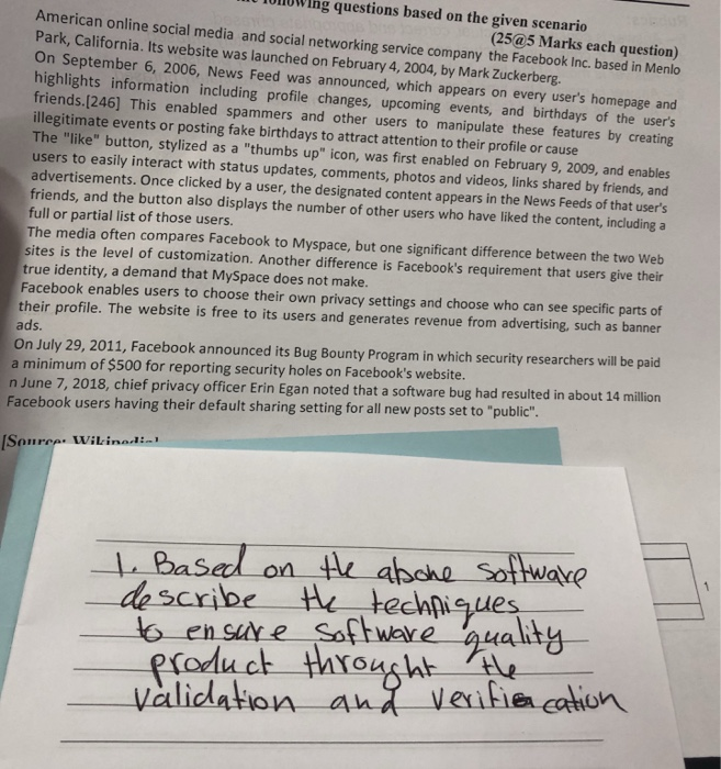 1000Wing questions based on the given scenario (25@5 Marks each question) American online social media and social networking