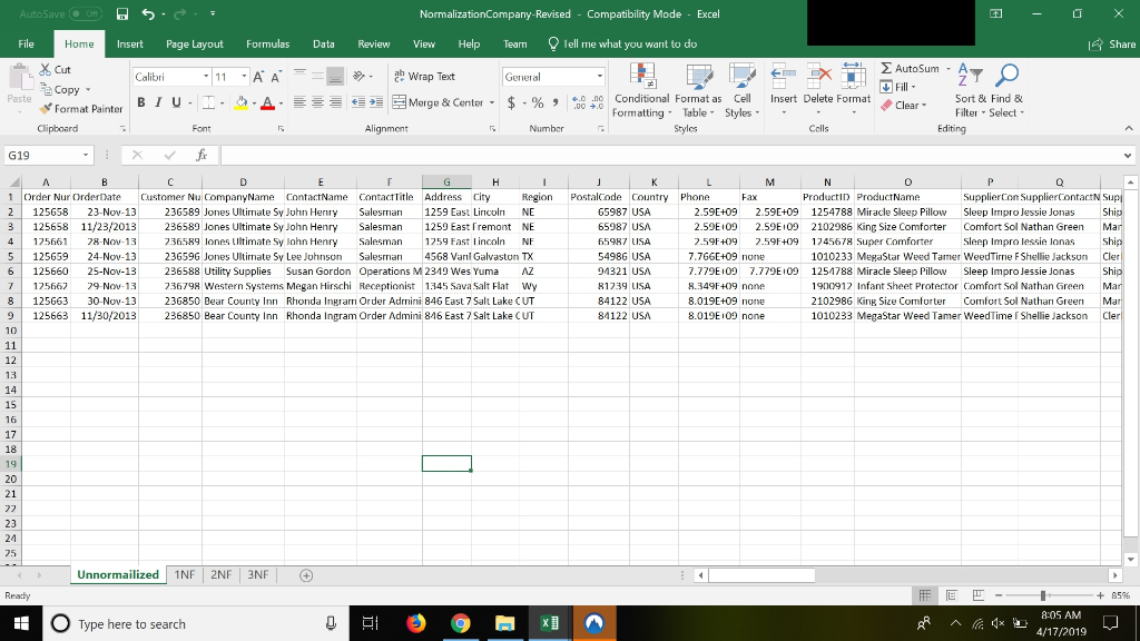 NormalizationCompany-Revised Compatibility Mode Excel AutoSave ( Insert Page Layout Formulas Data Review View Help Team ell m