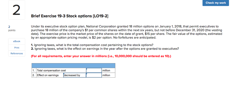 Stock options given to executives