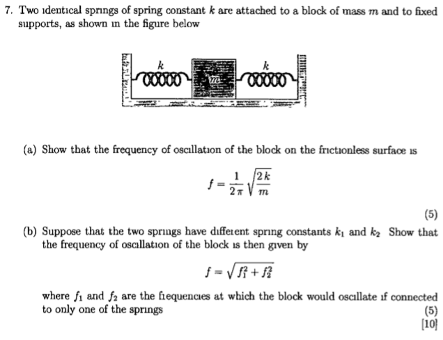 Solved 7 Two Identical Springs Of Spring Constant K Are Chegg Com Solved 7 Two Identical Springs Of Spring Constant K Are Chegg Com