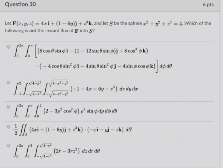 Solved Question 30 6 Pts Let F Z Y Z 4x I 1 6y I Chegg Com