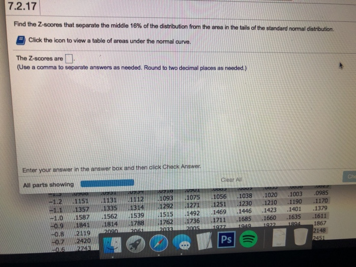Solved 7 2 13 T Find The Z Score Such That The Area Under