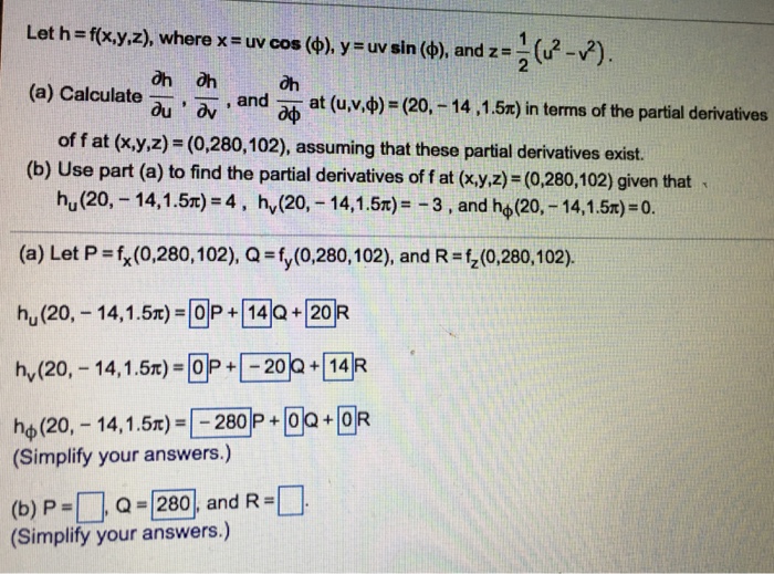 Solved Let H F X Y Z Where X Uv Cos P Y Uv Sin Chegg Com