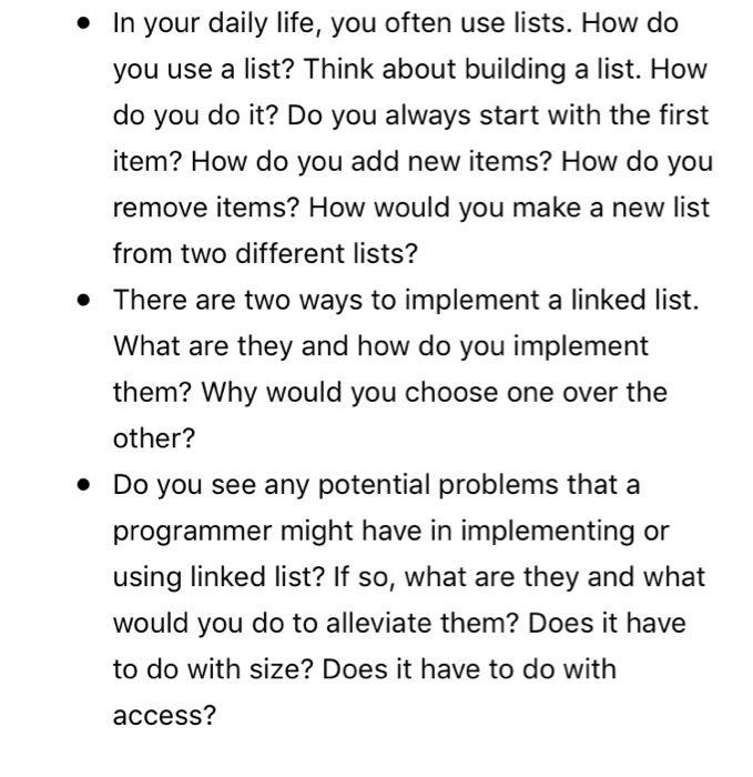 Solved In Your Daily Life You Often Use Lists How Do Yo Chegg Com