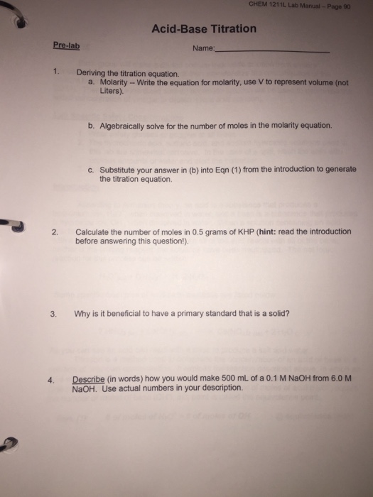 Chem 1211l Lab Manual Page 90 Acid Base Titration Chegg 