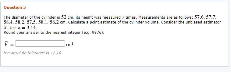 Solved Question 5 The Diameter Of The Cylinder Is 52 Cm Its Chegg Com