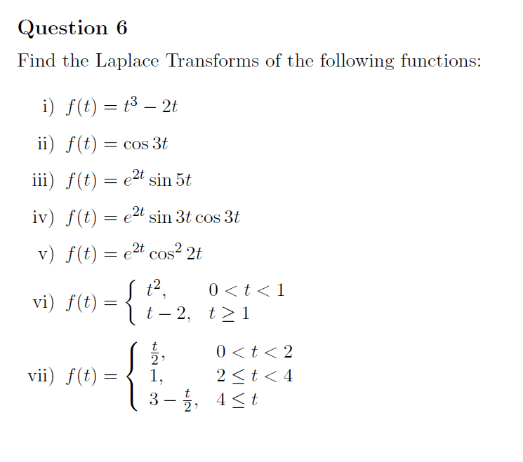 Solved Question 6 Find The Laplace Transforms Of The Foll Chegg Com