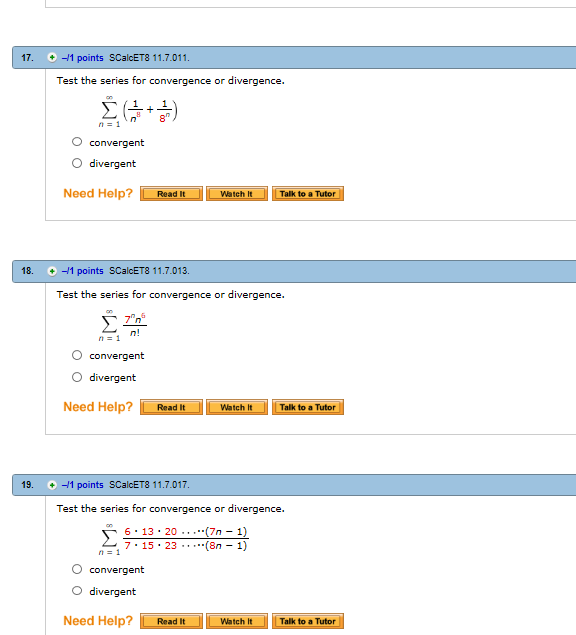 Solved Test The Series For Convergence Or Divergence 1 Chegg Com