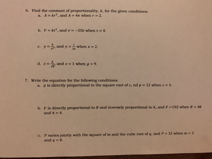 Solved 6 Find The Constant Of Proportionality K For Th Chegg Com