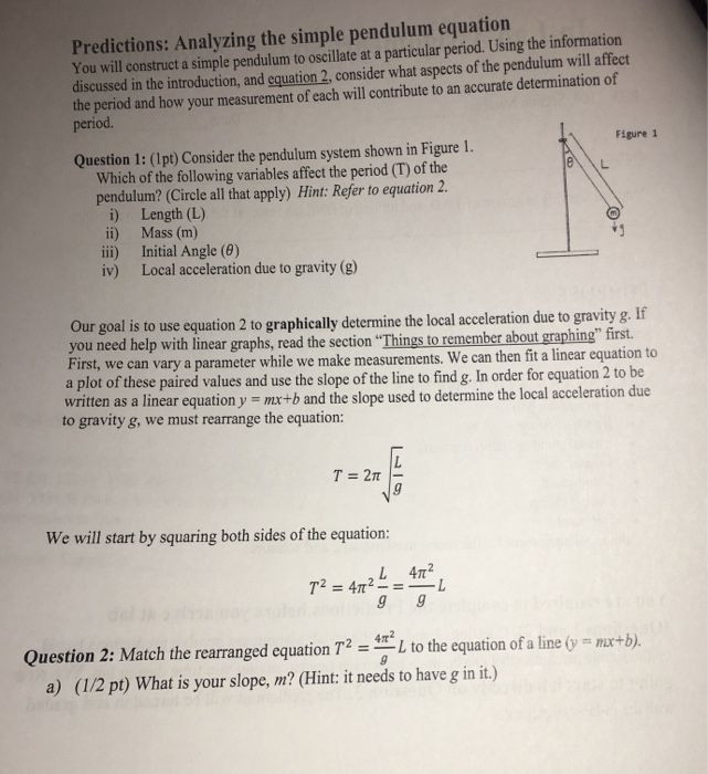 Solved Predictions Analyzing The Simple Pendulum Equatio Chegg Com