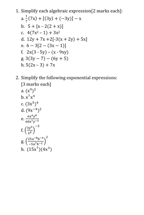 1 Simplify Each Algebraic Expression 2 Marks Each Chegg 