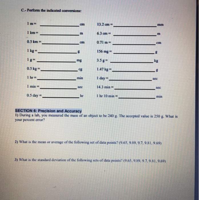 Solved C Perform The Indicated Conversions 1km 0 5 Km 1 Chegg Com