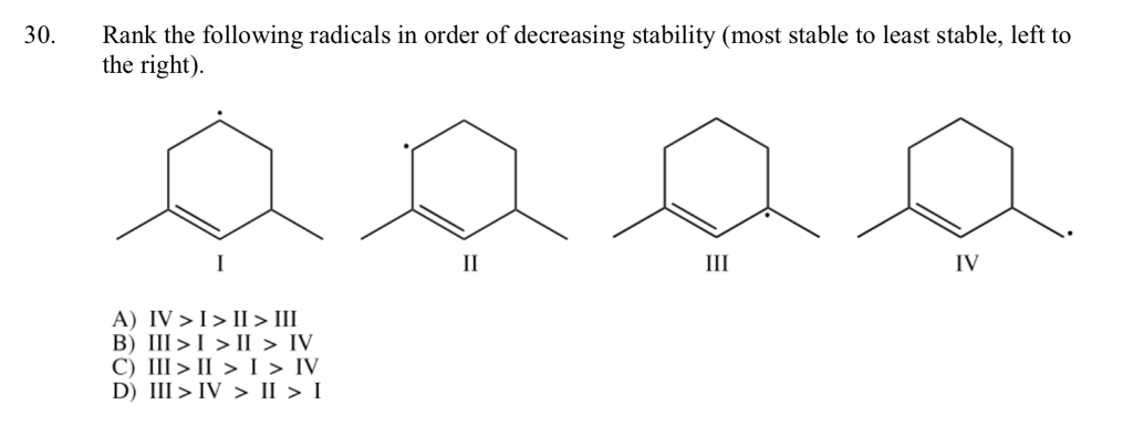 30 Rank The Following Radicals In Order Of Decreasing Chegg 