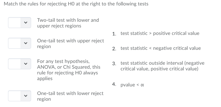 Solved: Match The Rules For Rejecting HO At The Right To T ...