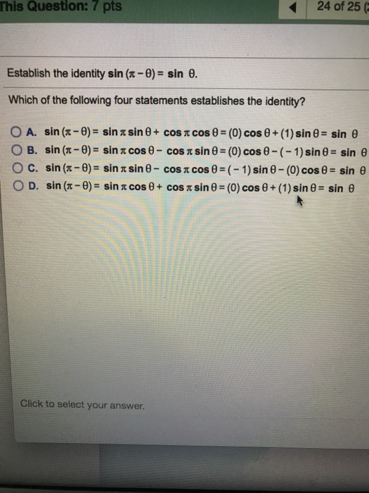 Solved Establish The Identity Sin Pi Theta Sin Theta Chegg Com