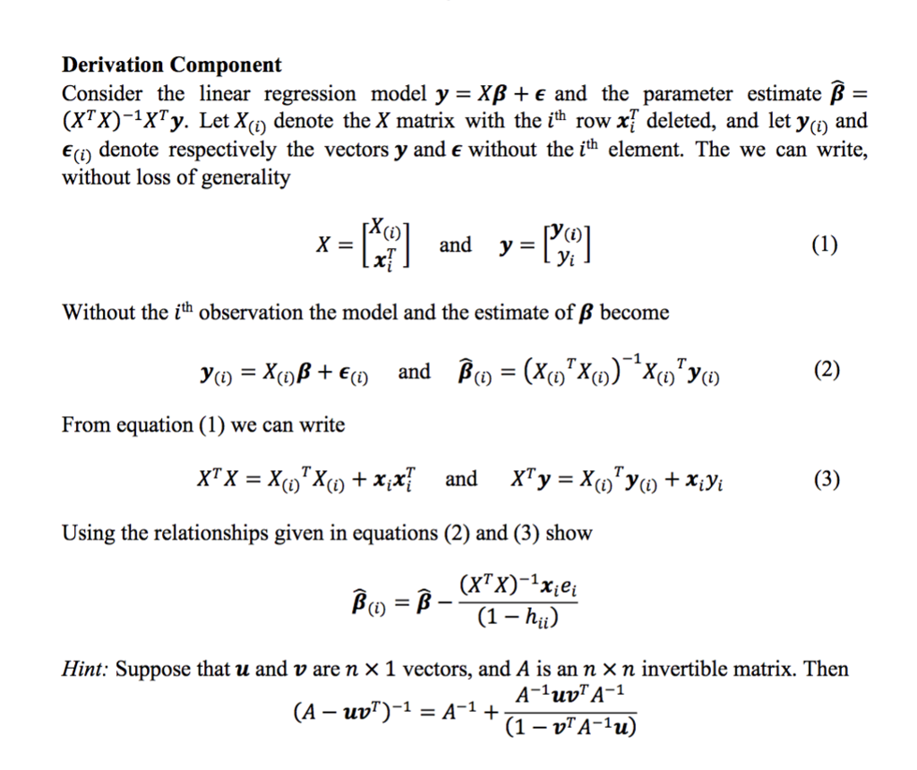 Derivation Component Consider The Linear Regressio Chegg Com