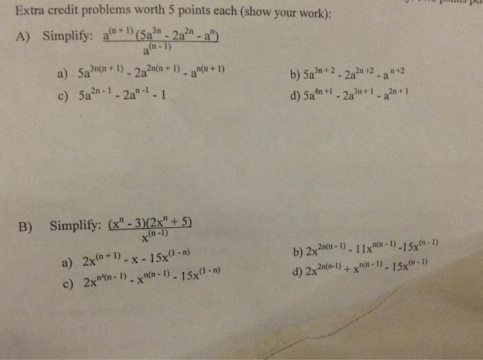 A Simplify A N 1 5a 3n 2a 2n A N A N Chegg Com