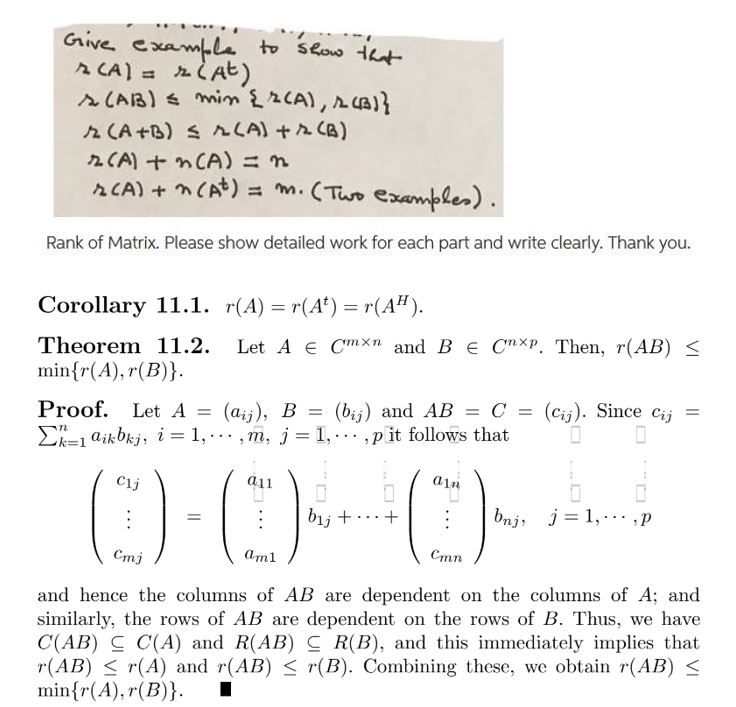 Solved Rank Of Matrix Please Show Detailed Work For Each Chegg Com